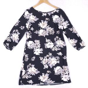 Old Navy Women's Medium Black Floral Shift Dress 3/4 Sleeve Rayon Casual Boho